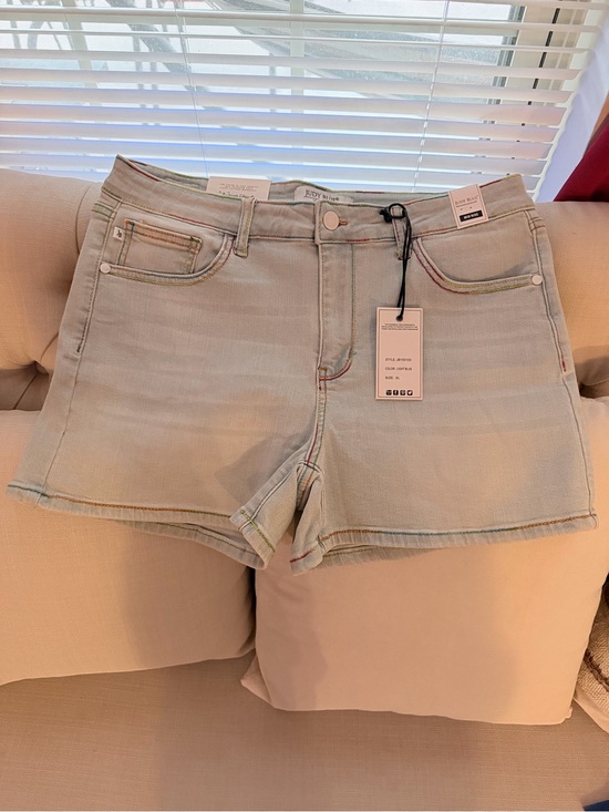 Judy Blue Pants - Judy Blue Light Wash Denim Shorts with Pastel Stitching